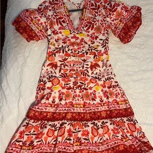 FARM Rio Red and Pink Floral Midi Dress size medium